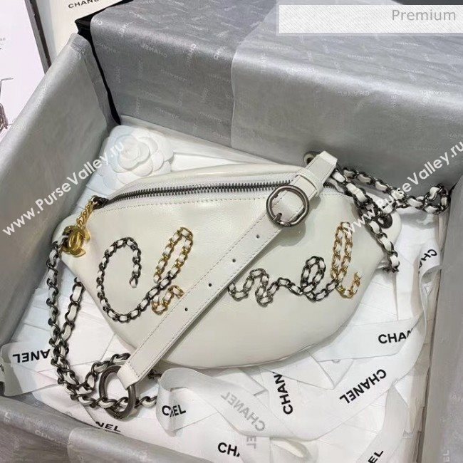 Chanel Calfskin & Chain Logo Waist Bag AS1783 White 2020 (JY-20052304)