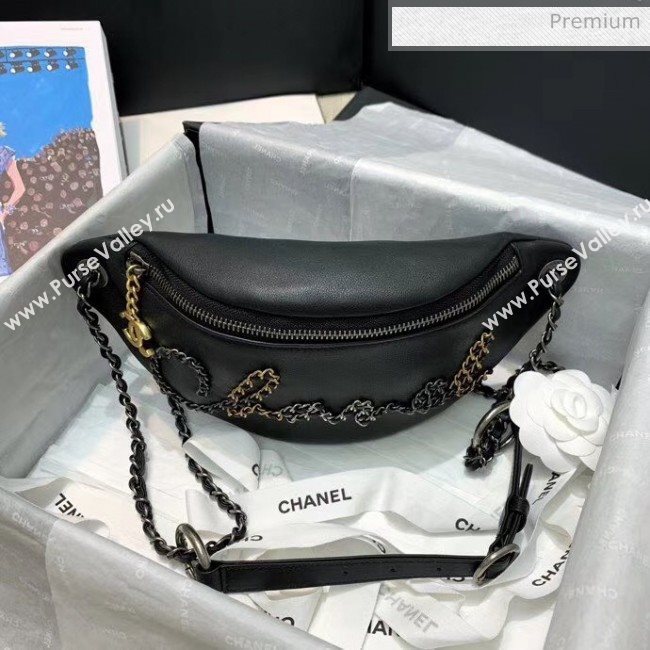 Chanel Calfskin & Chain Logo Waist Bag AS1783 Black 2020 (JY-20052306)