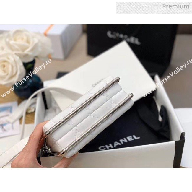 Chanel Lambskin & Silver-Tone Metal Clutch AS1732 White 2020 (JY-20052316)