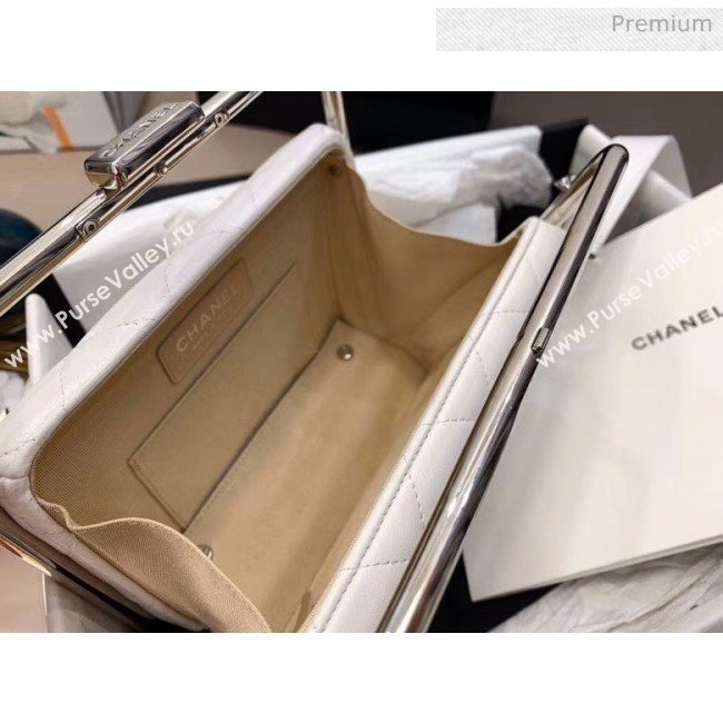 Chanel Lambskin & Silver-Tone Metal Clutch AS1732 White 2020 (JY-20052316)