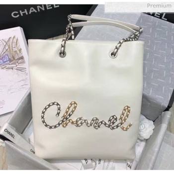 Chanel Calfskin & Chain Logo Shopping Bag White 2020 (SS-20052208)