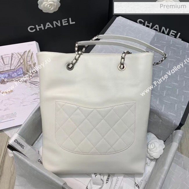 Chanel Calfskin & Chain Logo Shopping Bag White 2020 (SS-20052208)