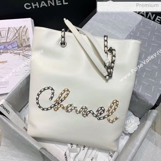 Chanel Calfskin & Chain Logo Shopping Bag White 2020 (SS-20052208)