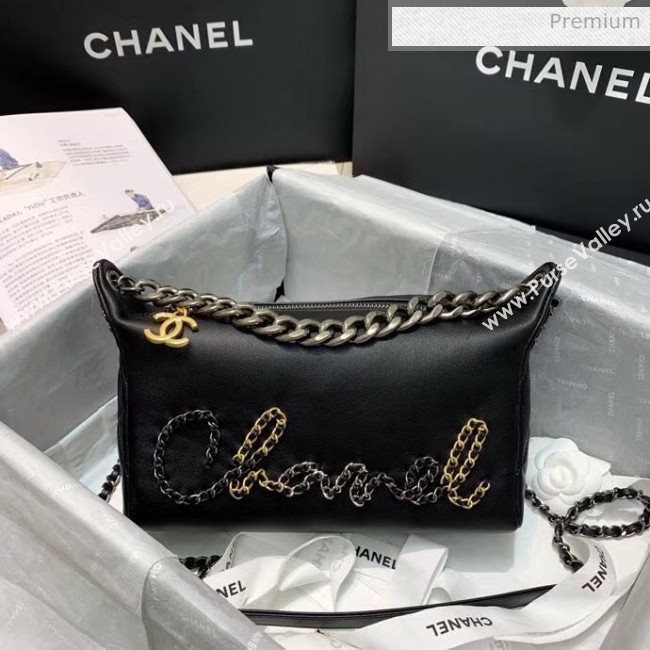 Chanel Calfskin & Chain Logo Bowling Shoulder Bag Black 2020 (SS-20052309)