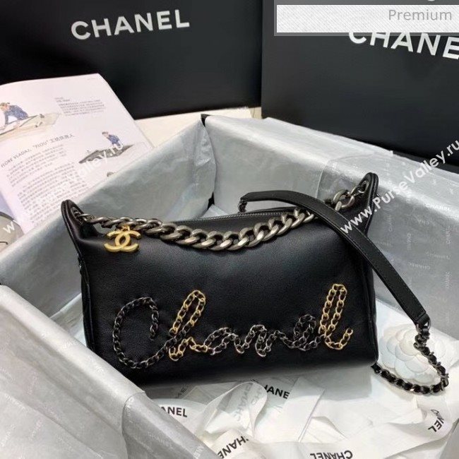 Chanel Calfskin & Chain Logo Bowling Shoulder Bag Black 2020 (SS-20052309)