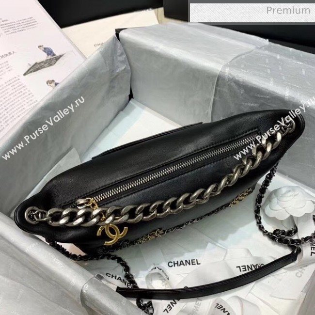 Chanel Calfskin & Chain Logo Bowling Shoulder Bag Black 2020 (SS-20052309)