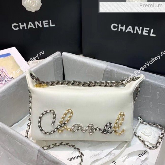 Chanel Calfskin & Chain Logo Bowling Shoulder Bag White 2020 (SS-20052310)