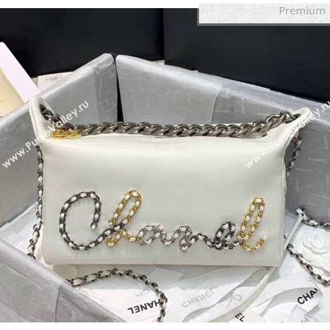 Chanel Calfskin & Chain Logo Bowling Shoulder Bag White 2020 (SS-20052310)