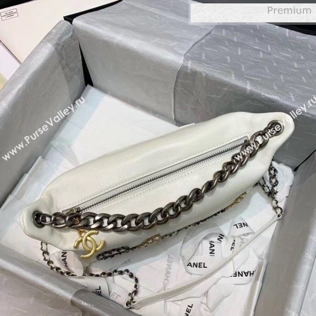 Chanel Calfskin & Chain Logo Bowling Shoulder Bag White 2020 (SS-20052310)