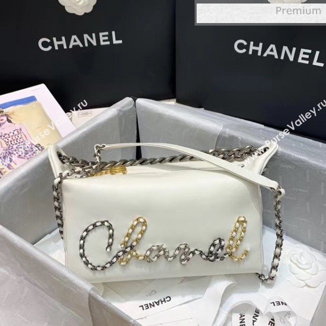 Chanel Calfskin & Chain Logo Bowling Shoulder Bag White 2020 (SS-20052310)