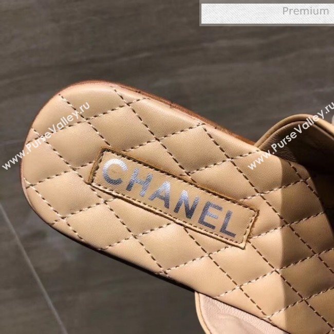 Chanel Lambskin Chains & Pearls Mules Sandals Beige 2020 (MD-20052722)