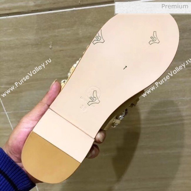 Chanel Lambskin Chains & Pearls Mules Sandals Beige 2020 (MD-20052722)