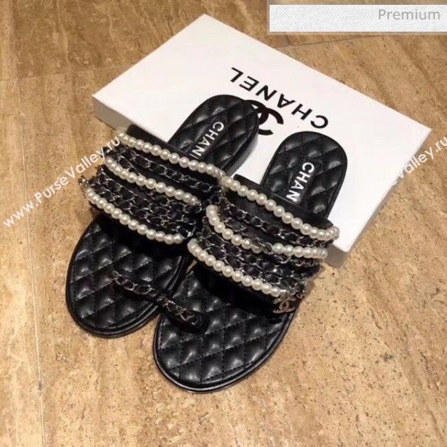 Chanel Lambskin Chains & Pearls Mules Sandals Black 2020 (MD-20052723)