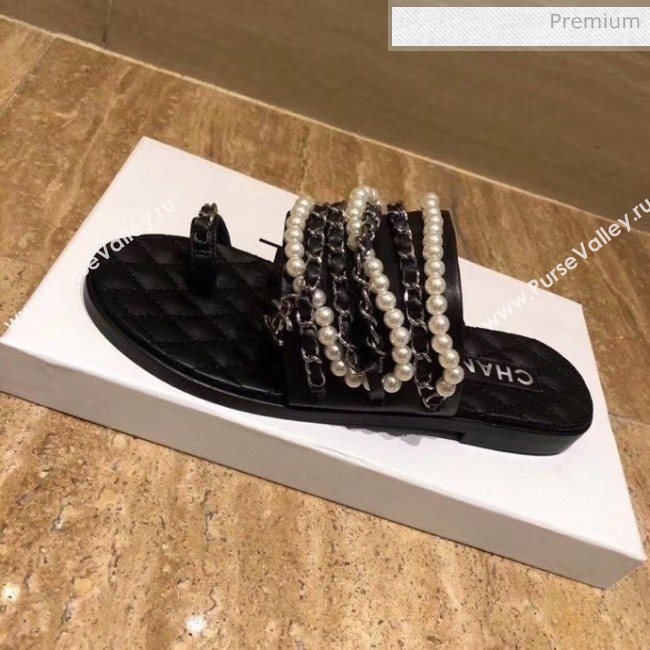 Chanel Lambskin Chains & Pearls Mules Sandals Black 2020 (MD-20052723)