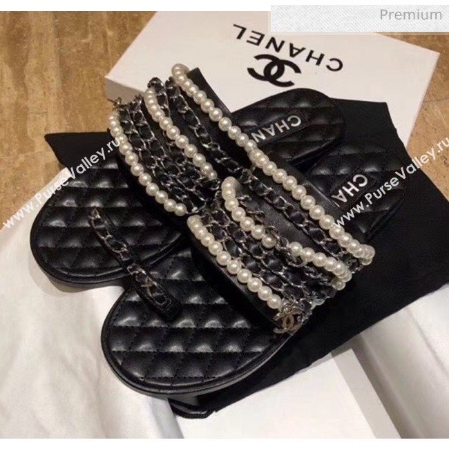 Chanel Lambskin Chains & Pearls Mules Sandals Black 2020 (MD-20052723)