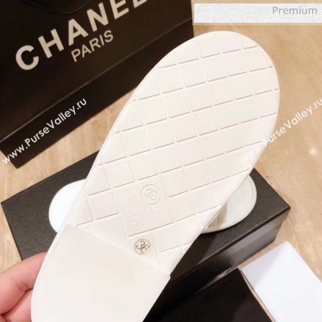 Chanel Lambskin Chains & Pearls Flat Mules Sandals White 2020 (MD-20052724)