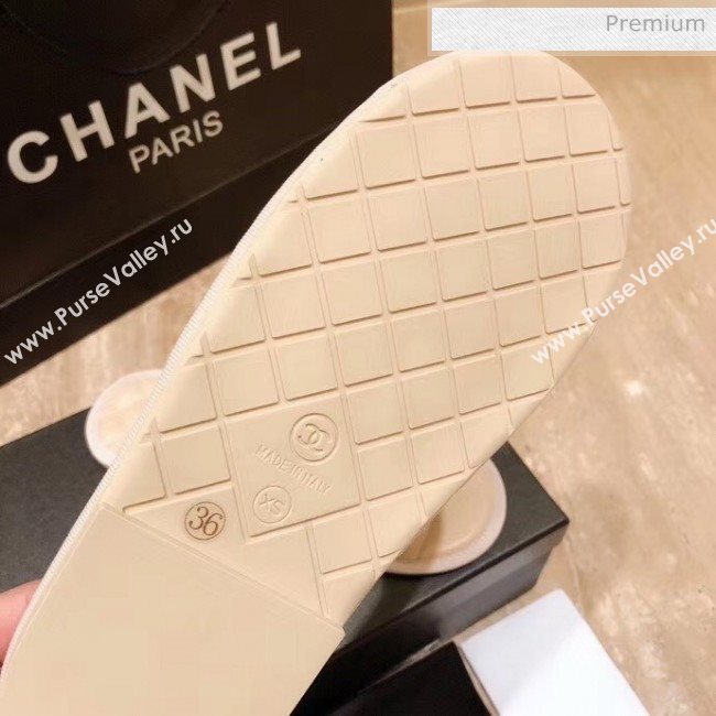 Chanel Lambskin Chains & Pearls Flat Mules Sandals Beige 2020 (MD-20052725)