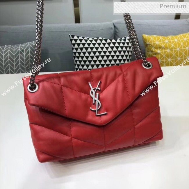 Saint Laurent Loulou Puffer Small Bag in Quilted Lambskin 577476 Red/Silver 2020 (BGL-20052808)