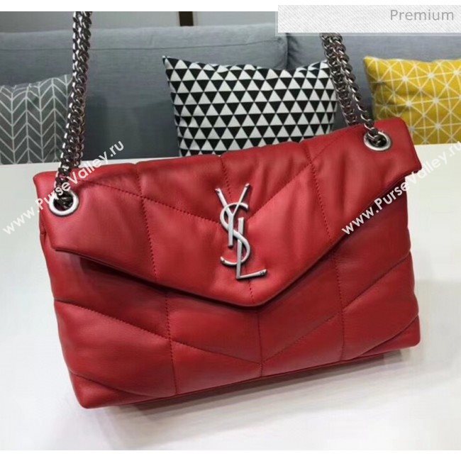 Saint Laurent Loulou Puffer Small Bag in Quilted Lambskin 577476 Red/Silver 2020 (BGL-20052808)