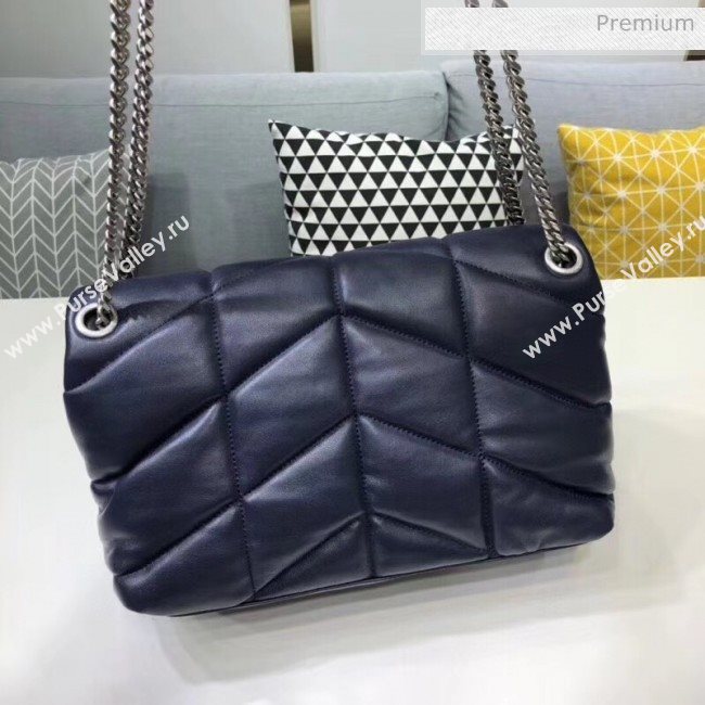 Saint Laurent Loulou Puffer Small Bag in Quilted Lambskin 577476 Blue/Silver 2020 (BGL-20052810)