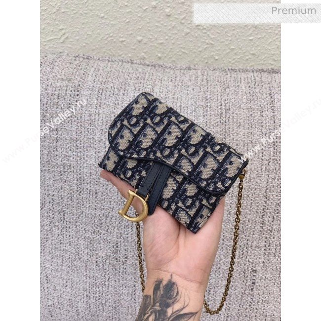 Dior Oblique Jacquard Canvas Saddle Nano Pouch With Chain Blue 2020 (VI-20052821)