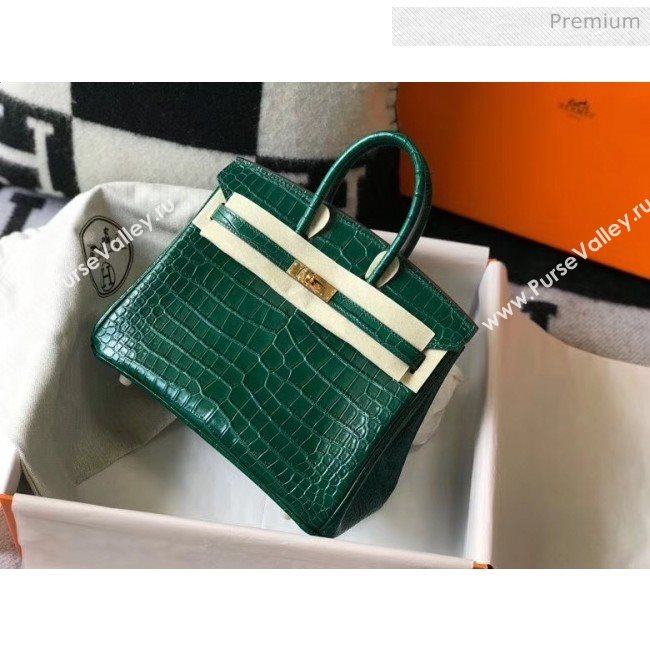 Hermes Birkin 25cm in Crocodile Embossed Calfskin Green 2020（Half-Handmade） (FL-20052852)