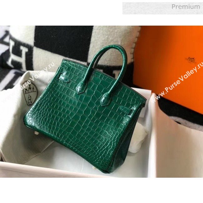 Hermes Birkin 25cm in Crocodile Embossed Calfskin Green 2020（Half-Handmade） (FL-20052852)