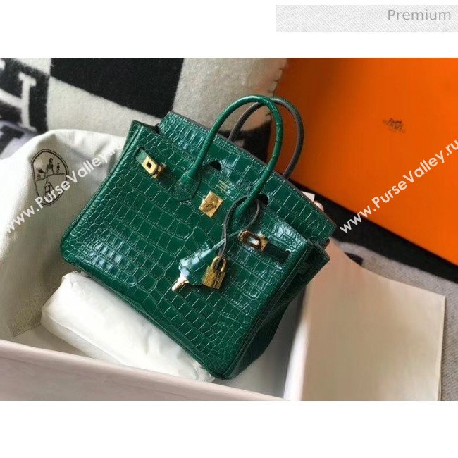 Hermes Birkin 25cm in Crocodile Embossed Calfskin Green 2020（Half-Handmade） (FL-20052852)