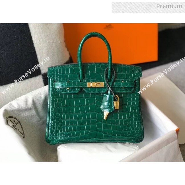 Hermes Birkin 25cm in Crocodile Embossed Calfskin Green 2020（Half-Handmade） (FL-20052852)