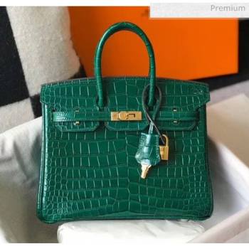 Hermes Birkin 25cm in Crocodile Embossed Calfskin Green 2020（Half-Handmade） (FL-20052852)