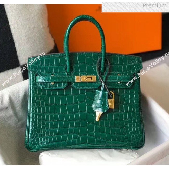 Hermes Birkin 25cm in Crocodile Embossed Calfskin Green 2020（Half-Handmade） (FL-20052852)