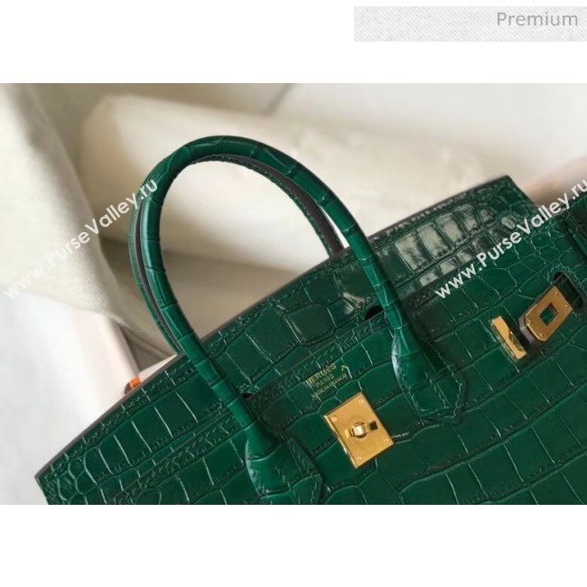 Hermes Birkin 25cm in Crocodile Embossed Calfskin Green 2020（Half-Handmade） (FL-20052852)