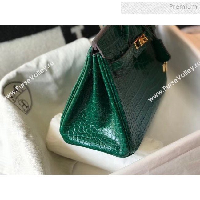 Hermes Birkin 25cm in Crocodile Embossed Calfskin Green 2020（Half-Handmade） (FL-20052852)