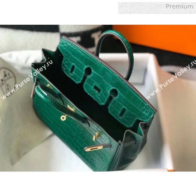 Hermes Birkin 25cm in Crocodile Embossed Calfskin Green 2020（Half-Handmade） (FL-20052852)