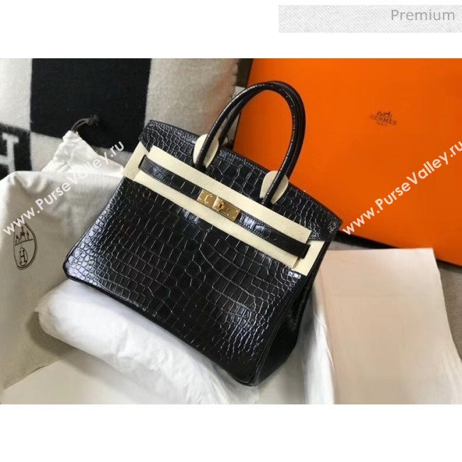 Hermes Birkin 30cm in Crocodile Embossed Calfskin Black 2020（Half-Handmade） (FL-20052556)