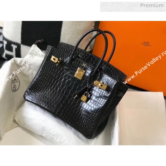 Hermes Birkin 30cm in Crocodile Embossed Calfskin Black 2020（Half-Handmade） (FL-20052556)