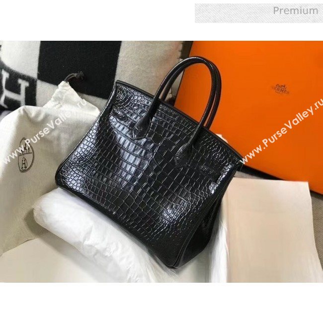 Hermes Birkin 30cm in Crocodile Embossed Calfskin Black 2020（Half-Handmade） (FL-20052556)