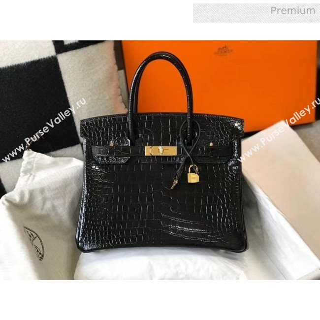 Hermes Birkin 30cm in Crocodile Embossed Calfskin Black 2020（Half-Handmade） (FL-20052556)