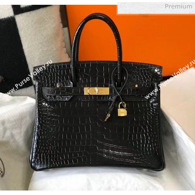 Hermes Birkin 30cm in Crocodile Embossed Calfskin Black 2020（Half-Handmade） (FL-20052556)