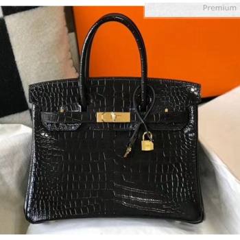 Hermes Birkin 30cm in Crocodile Embossed Calfskin Black 2020（Half-Handmade） (FL-20052556)