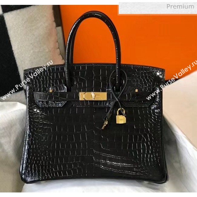 Hermes Birkin 30cm in Crocodile Embossed Calfskin Black 2020（Half-Handmade） (FL-20052556)