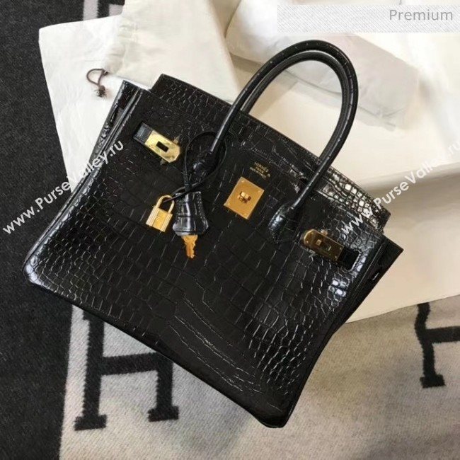 Hermes Birkin 30cm in Crocodile Embossed Calfskin Black 2020（Half-Handmade） (FL-20052556)