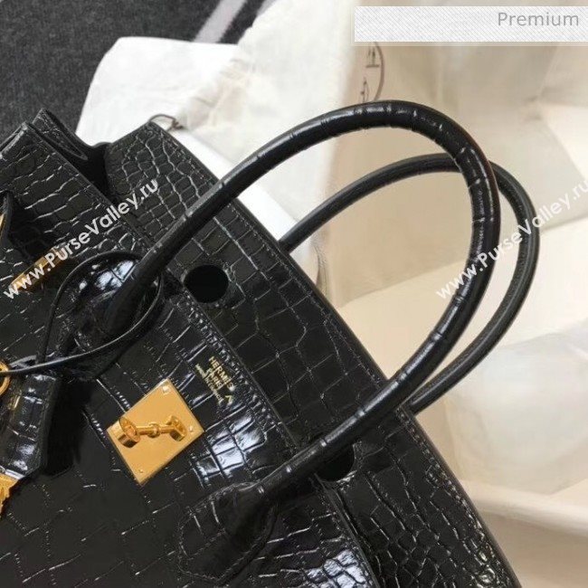 Hermes Birkin 30cm in Crocodile Embossed Calfskin Black 2020（Half-Handmade） (FL-20052556)