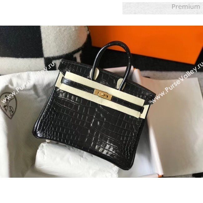 Hermes Birkin 25cm in Crocodile Embossed Calfskin Black 2020（Half-Handmade） (FL-20052853)