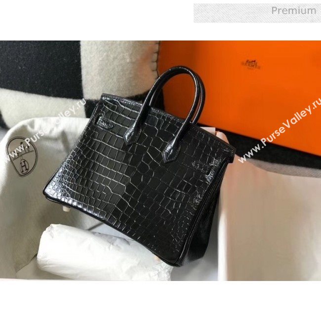 Hermes Birkin 25cm in Crocodile Embossed Calfskin Black 2020（Half-Handmade） (FL-20052853)