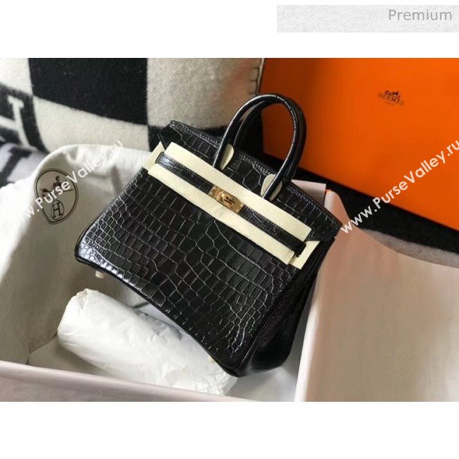 Hermes Birkin 25cm in Crocodile Embossed Calfskin Black 2020（Half-Handmade） (FL-20052853)