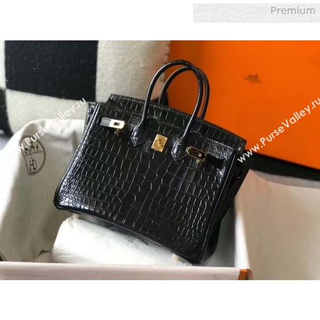 Hermes Birkin 25cm in Crocodile Embossed Calfskin Black 2020（Half-Handmade） (FL-20052853)