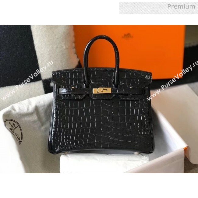 Hermes Birkin 25cm in Crocodile Embossed Calfskin Black 2020（Half-Handmade） (FL-20052853)