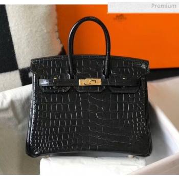 Hermes Birkin 25cm in Crocodile Embossed Calfskin Black 2020（Half-Handmade） (FL-20052853)