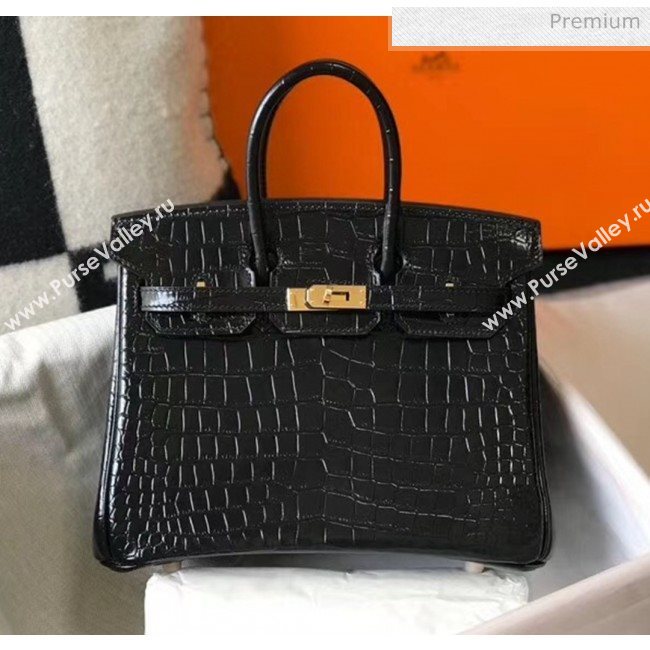 Hermes Birkin 25cm in Crocodile Embossed Calfskin Black 2020（Half-Handmade） (FL-20052853)